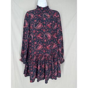 La Vie Rebecca Taylor Dress Womens Medium Navy Blue Red Floral Mini Drop Waist